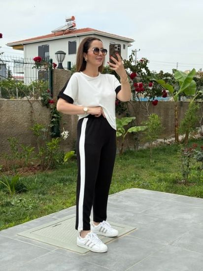 Kadın Modal Dokulu Kumaş Yanı şeritli Takım resmi